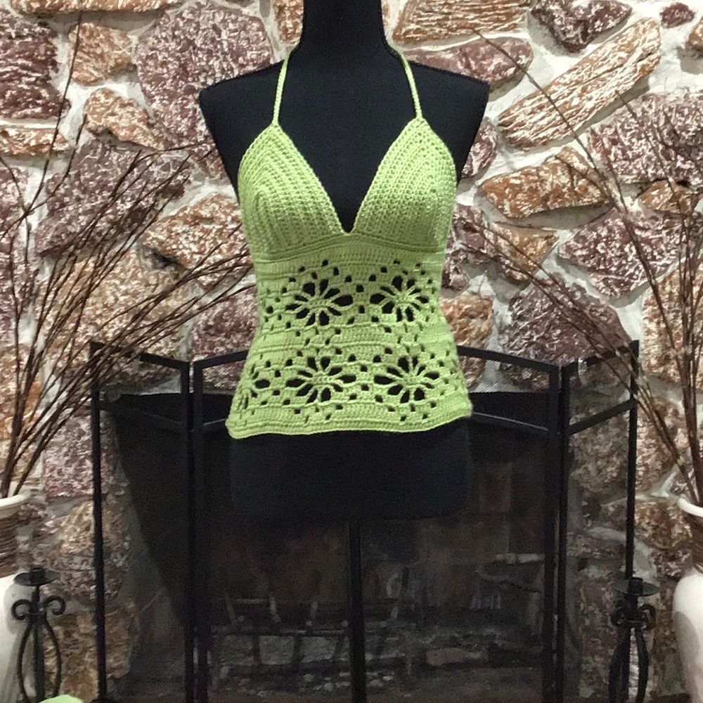 Green Crochet Halter Top